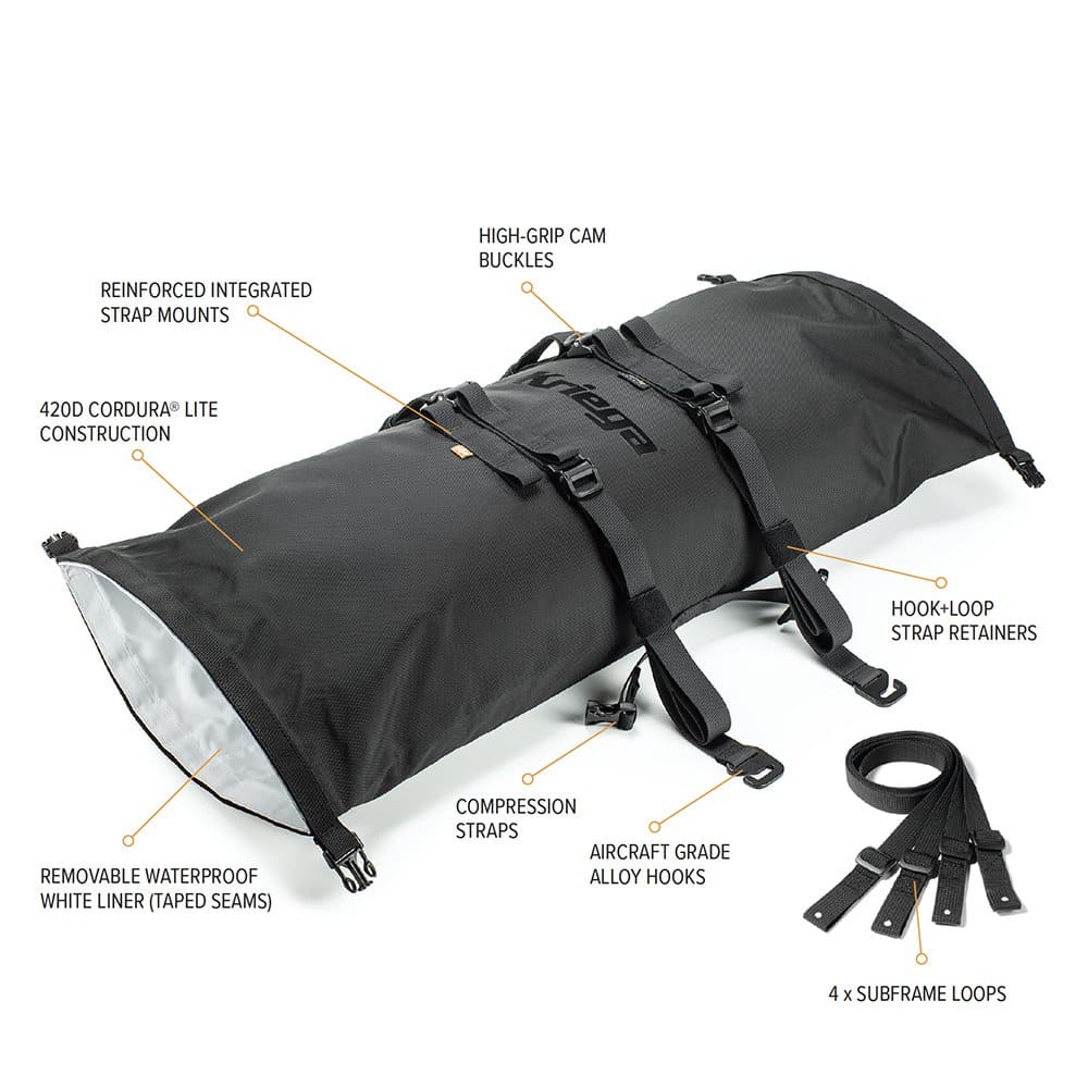 6-kriega-rollpack20-specs-KRP20-L Kriega Rollpack 20 - Lime - Explorcom spécialiste équipement moto.